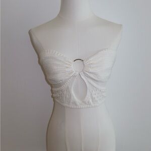 White Strapless Knit Crop Top